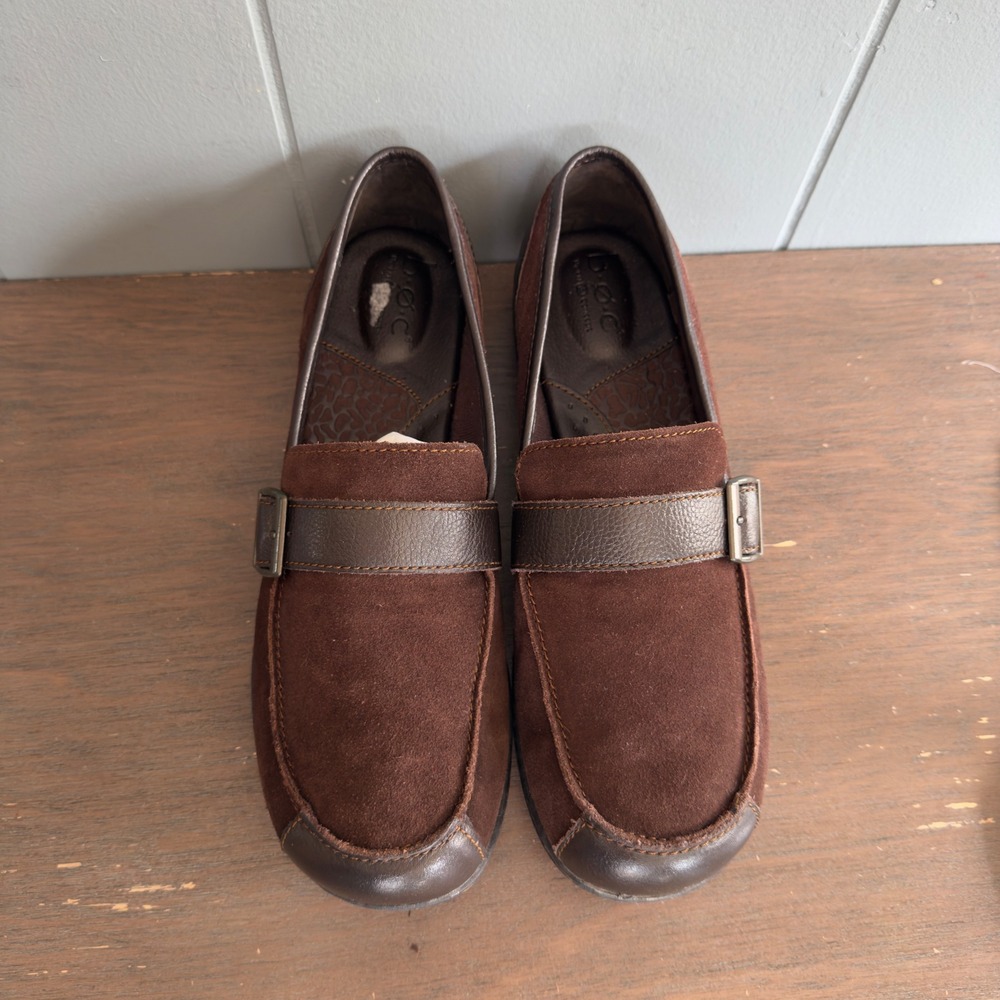 B.Ø.C Chocolate Brown Suede Loafers Leather Buckle Comfort Shoes EU 43 US‎ ~11.5